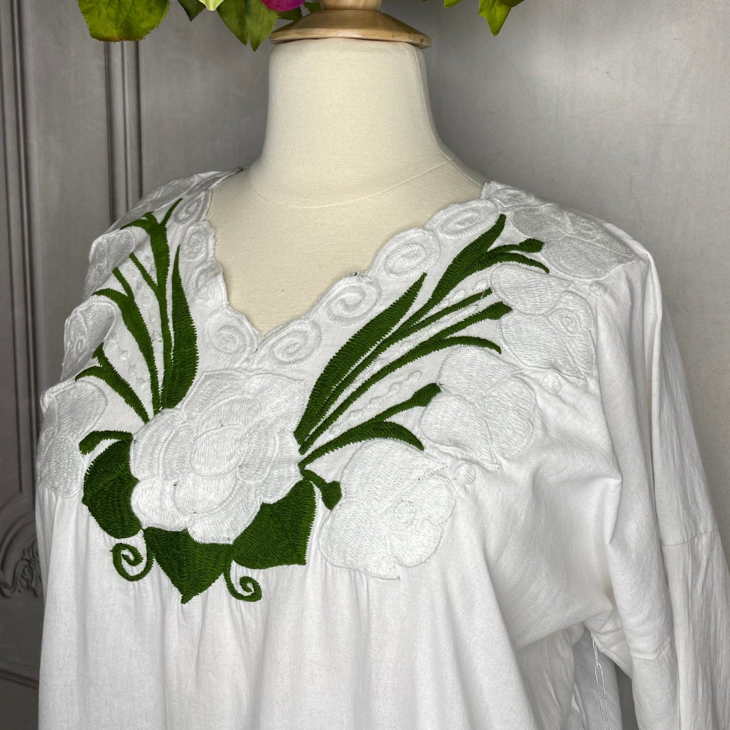 Mexican Blouse White on White Zinacantan PLUS