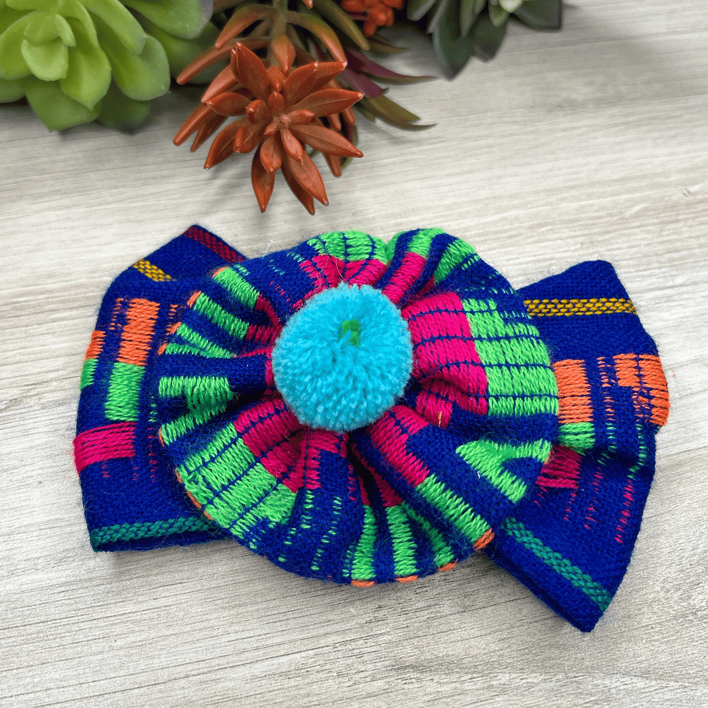 Mexican Bow Clip with Pom Pom Flower