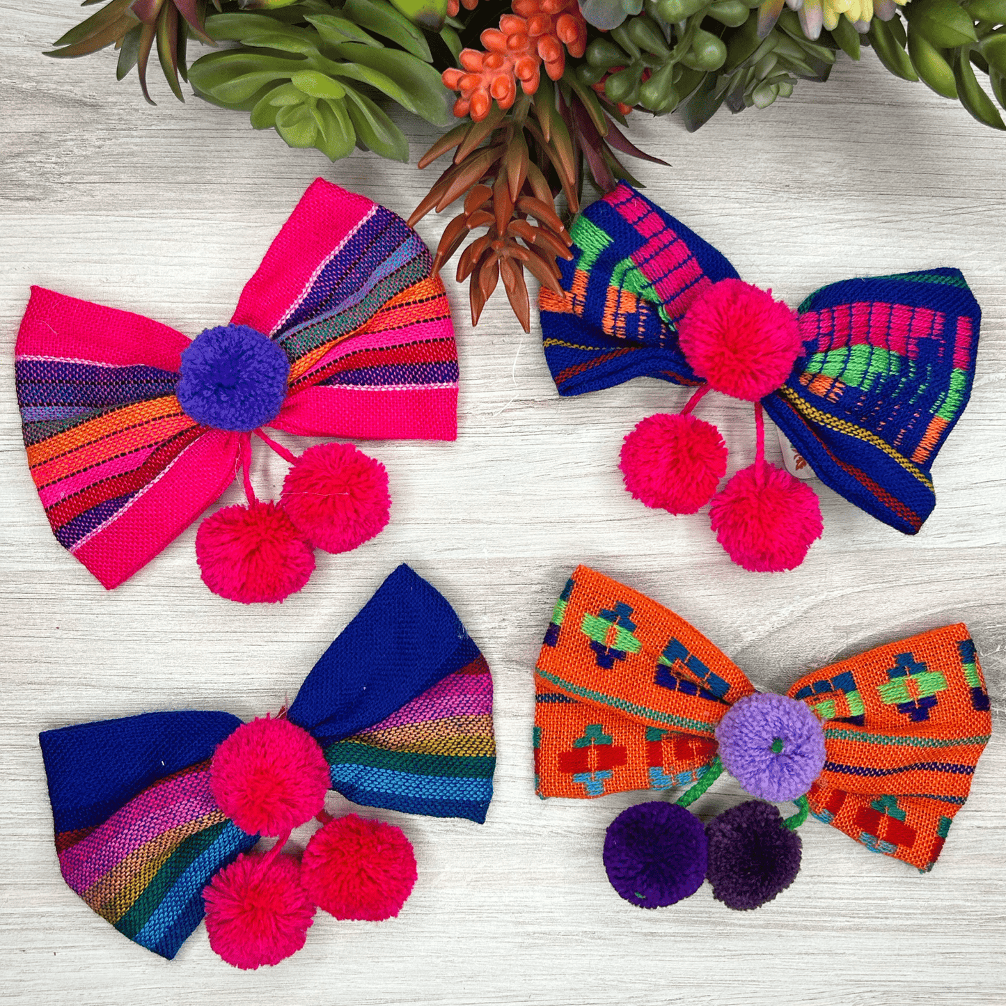 Mexican Bow Clip with Pom Poms