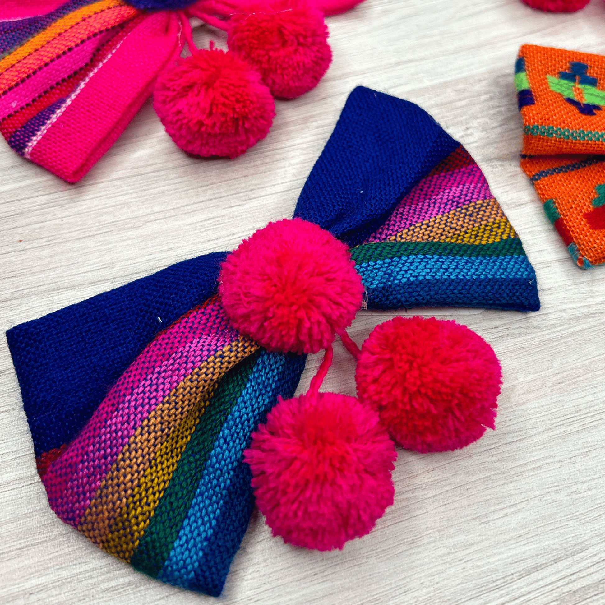 Mexican Bow Clip with Pom Poms