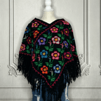 Mexican Cape Poncho Cross Stitch Black Daisies Mexican Cape Poncho Cross Stitch Black Daisies