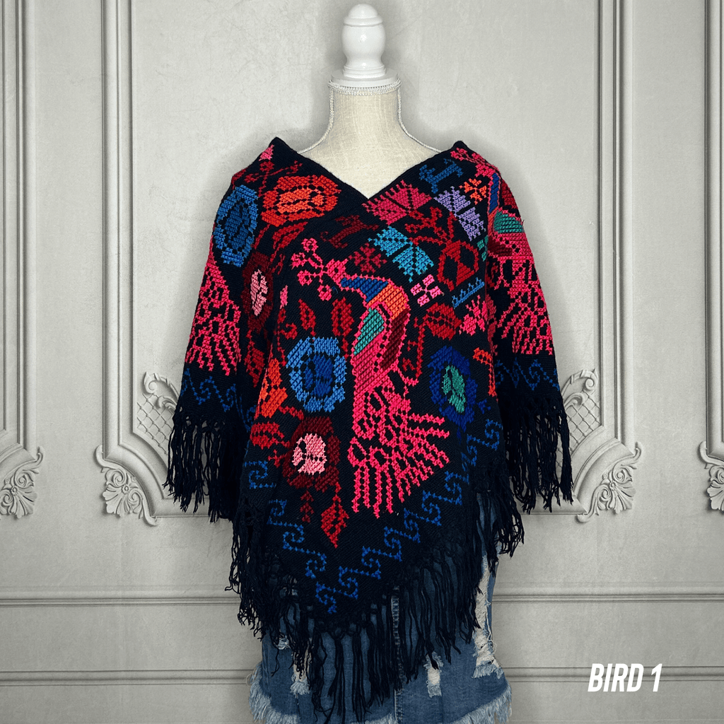 Mexican Cape Poncho Cross Stitch Black Peacock Mexican Cape Poncho Cross Stitch Black Peacock