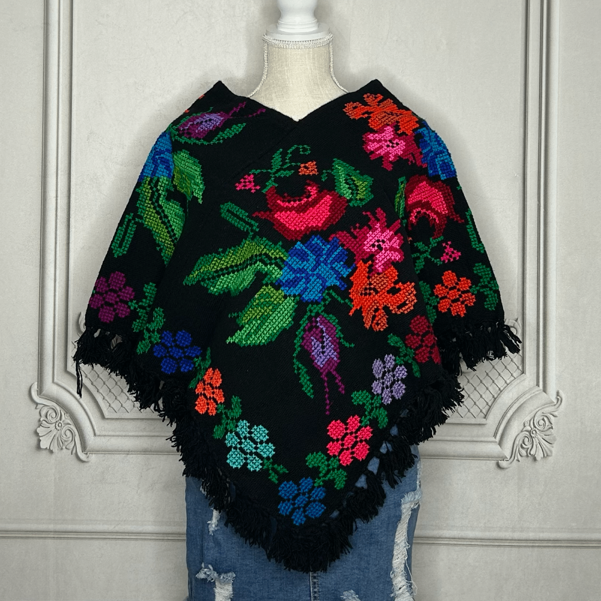 Mexican Cape Poncho Cross Stitch Floral Mexican Cape Poncho Cross Stitch Floral
