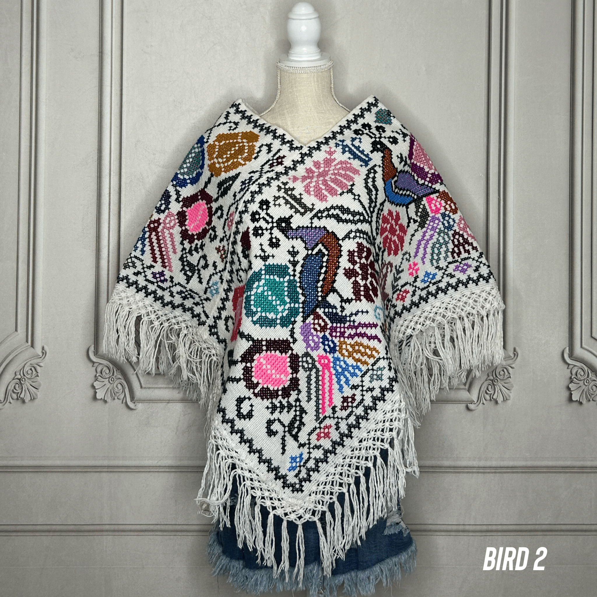 Mexican Cape Poncho Cross Stitch White Peacock Mexican Cape Poncho Cross Stitch White Peacock