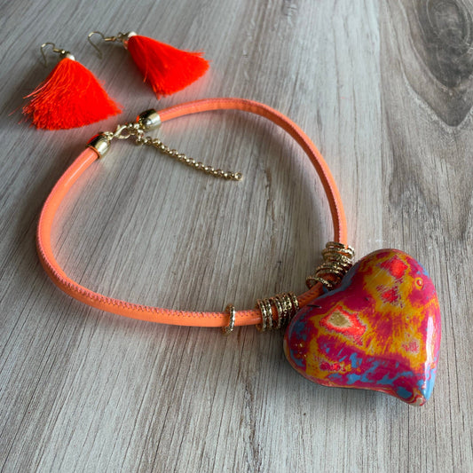 Mexican Ceramic Heart Necklace