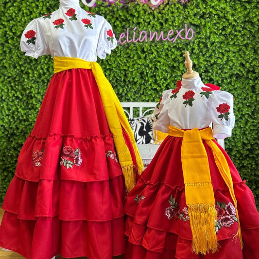 Mexican Charro Dress for Adults - Red Roses Mexican Charro Dress for Adults - Red Roses