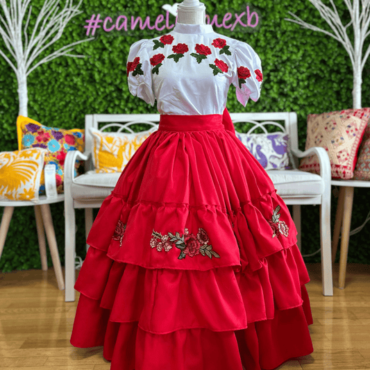 Mexican Charro Dress for Girls - Red Roses Mexican Charro Dress for Girls - Red Roses