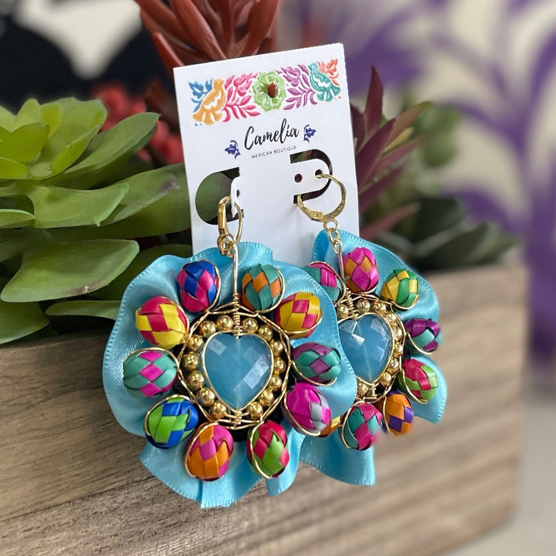 Mexican Earrings with Palm Bead Detail