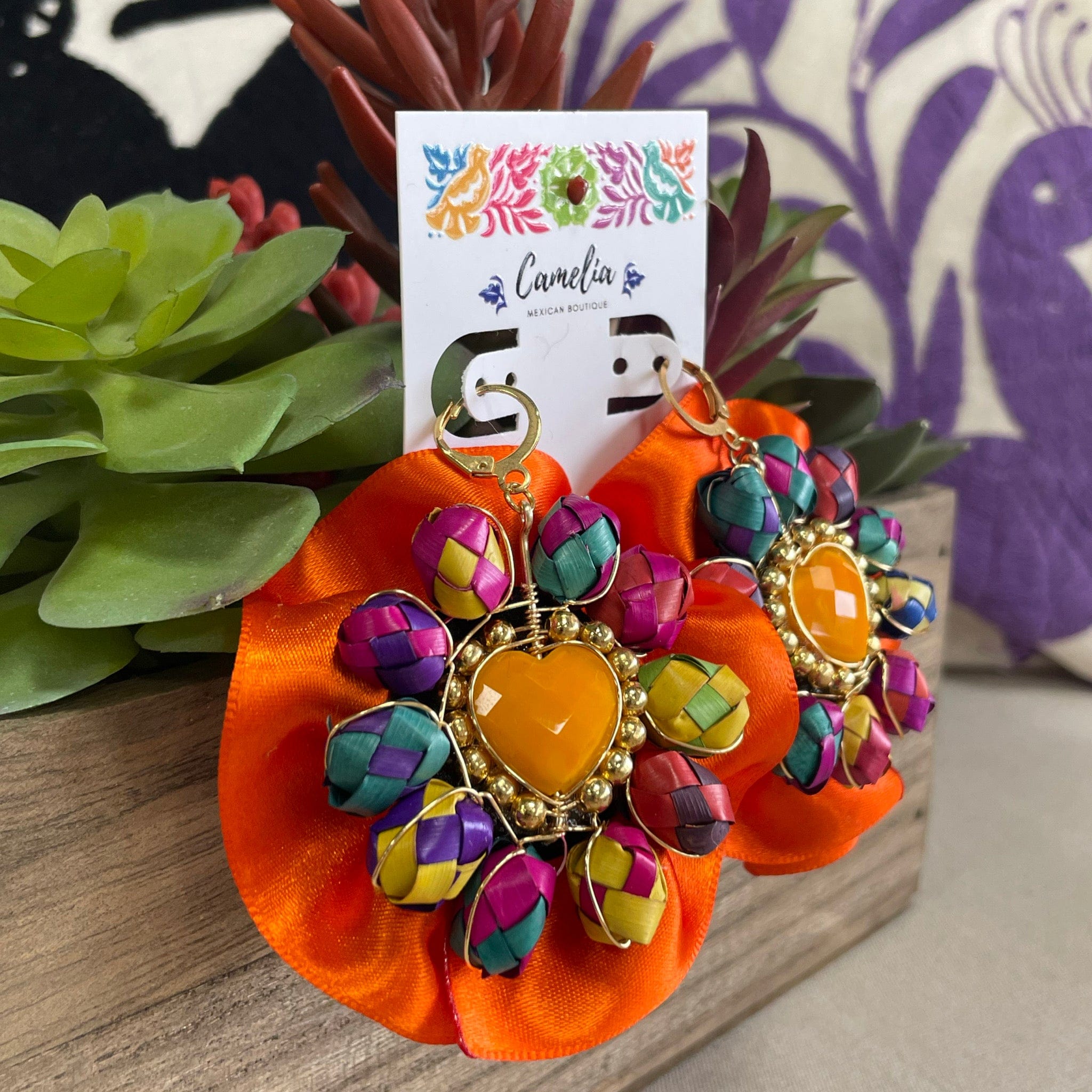 Mexican Earrings with Palm Bead Detail