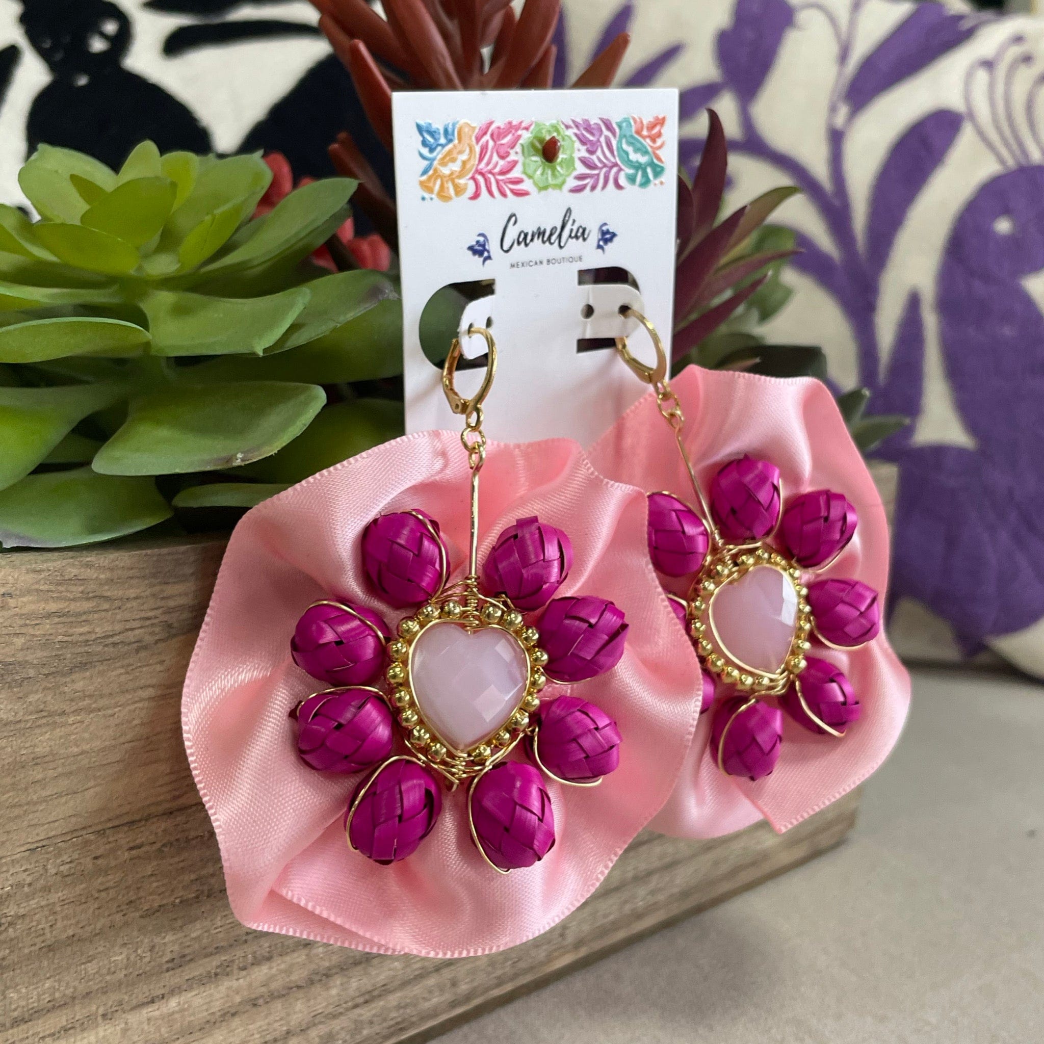 Mexican Earrings with Palm Bead Detail