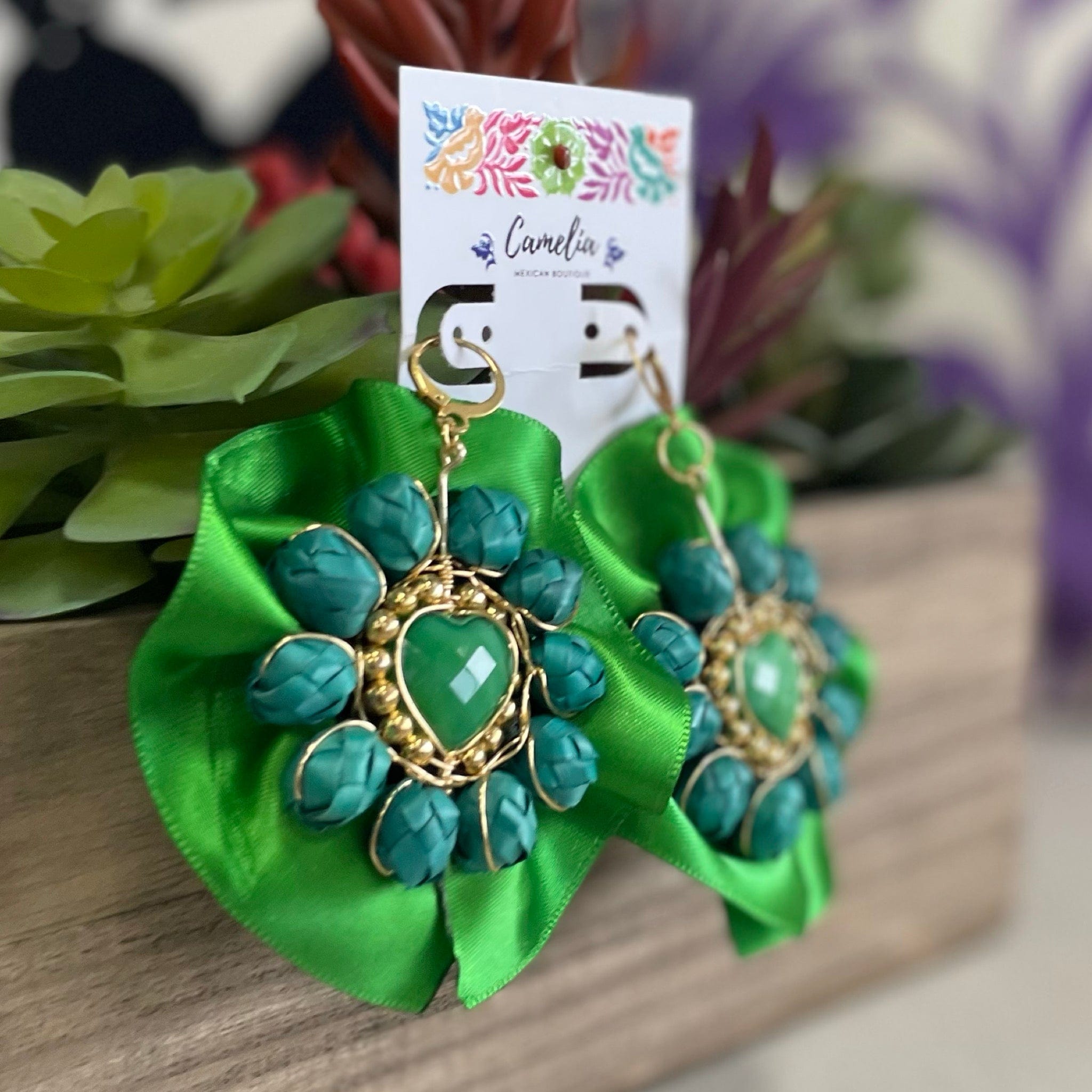 Mexican Earrings with Palm Bead Detail