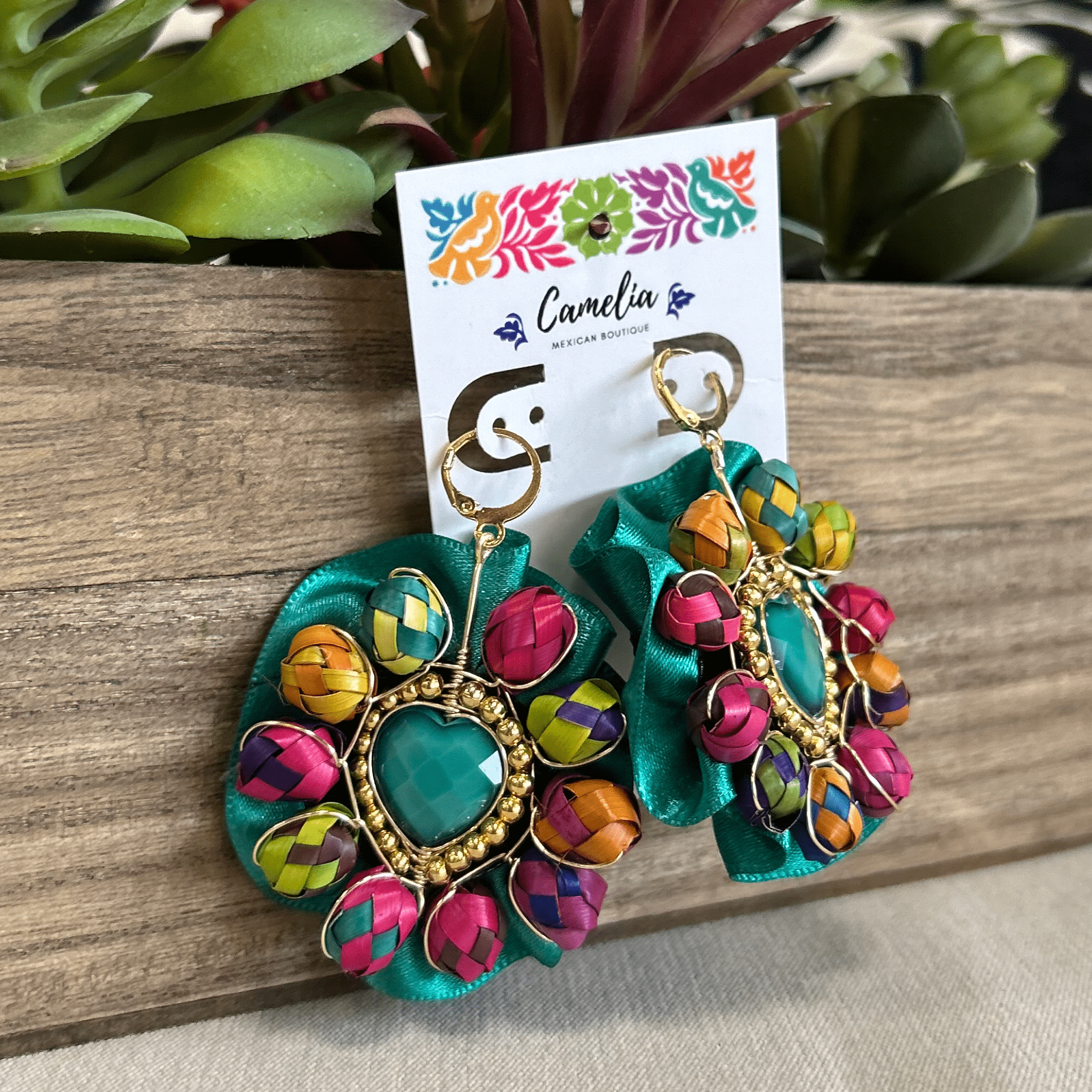 Mexican Earrings with Palm Bead Detail