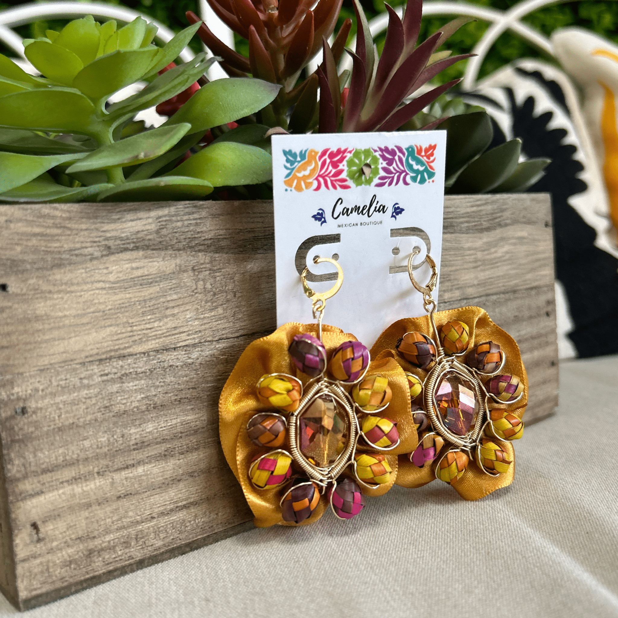 Mexican Earrings with Palm Bead Detail