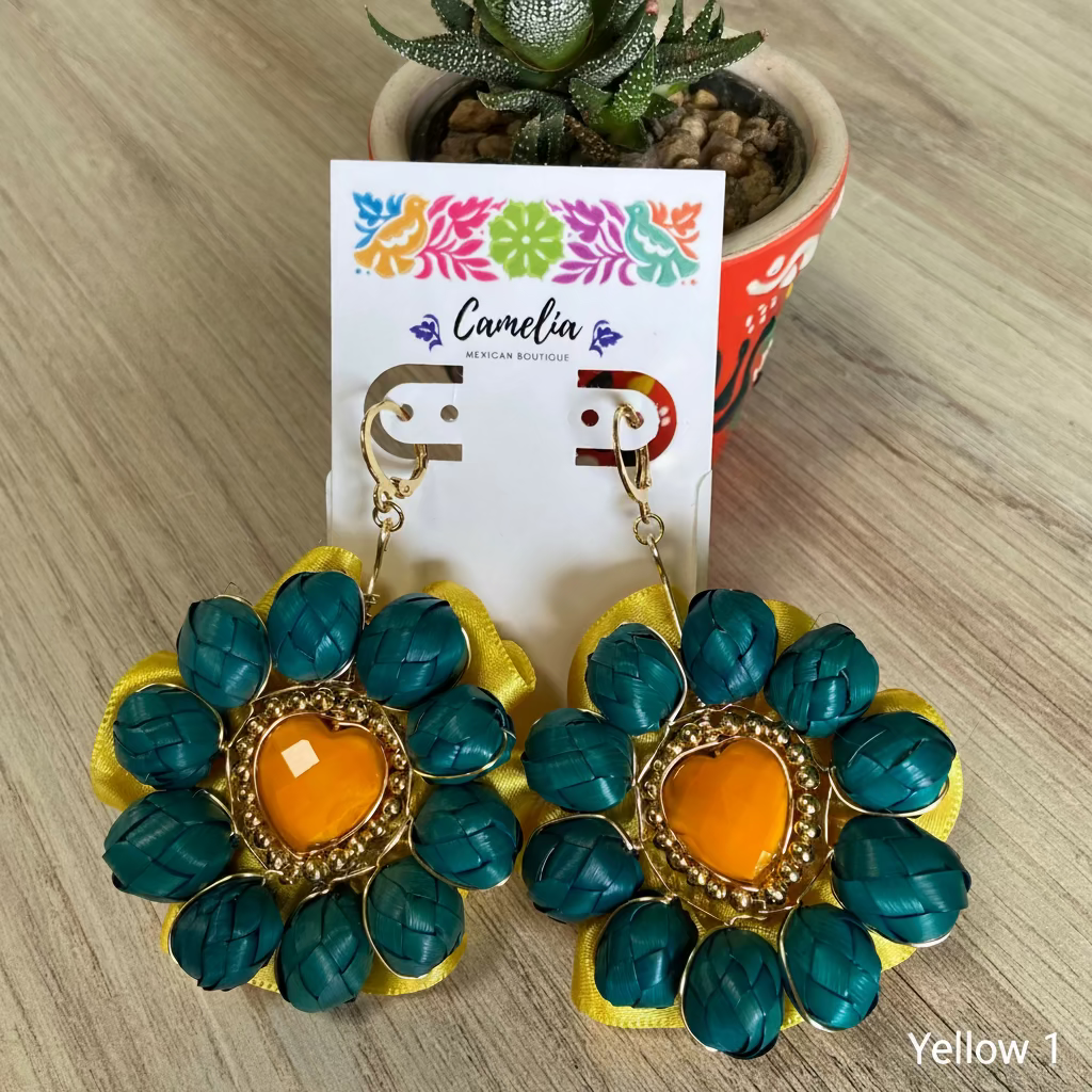 Mexican Earrings with Palm Bead Detail Mexican Earrings with Palm Bead Detail