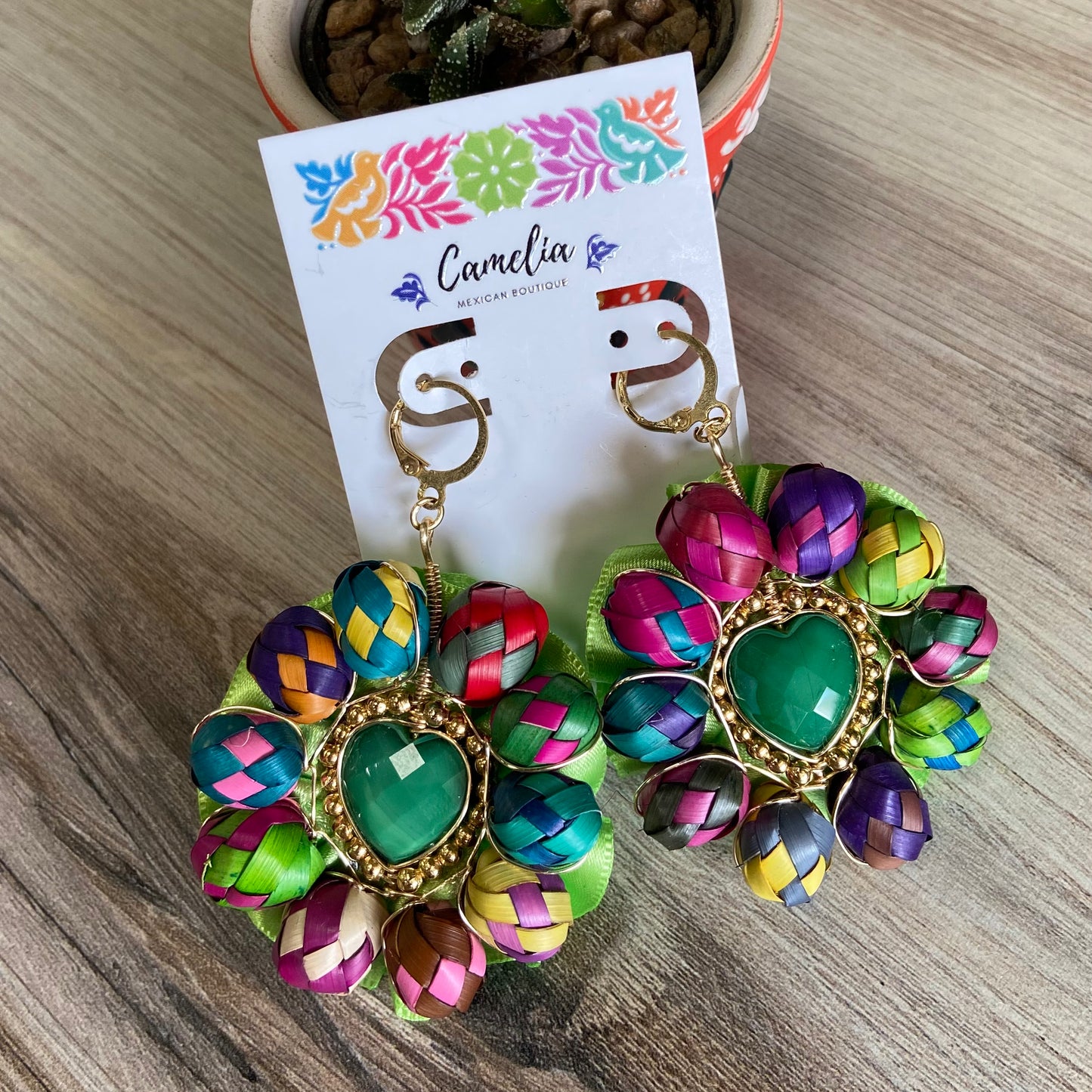 Mexican Earrings with Palm Bead Detail Mexican Earrings with Palm Bead Detail