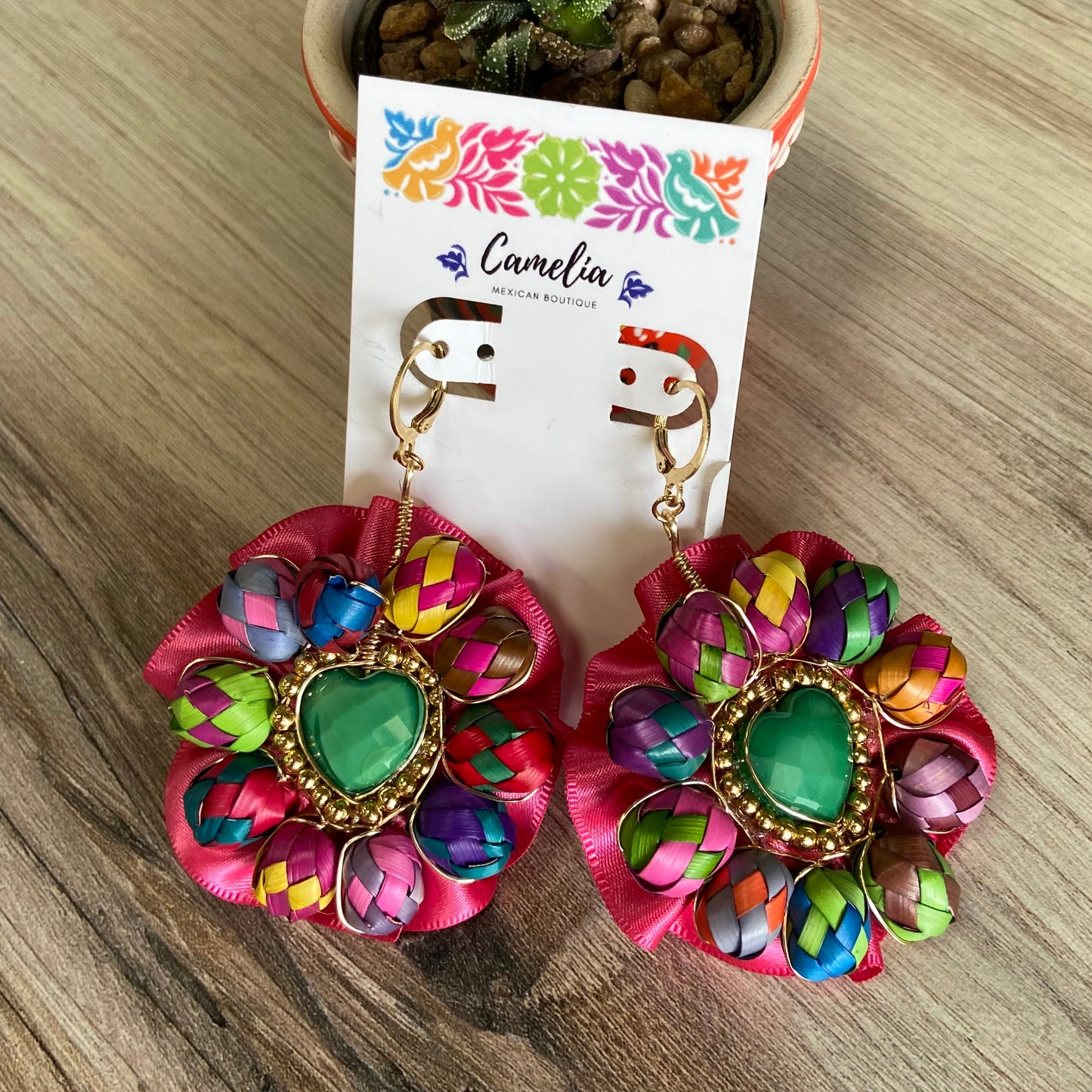 Mexican Earrings with Palm Bead Detail Mexican Earrings with Palm Bead Detail