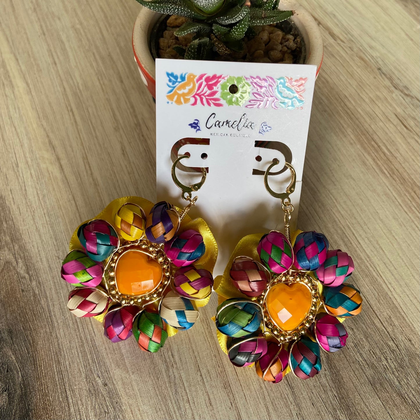 Mexican Earrings with Palm Bead Detail Mexican Earrings with Palm Bead Detail