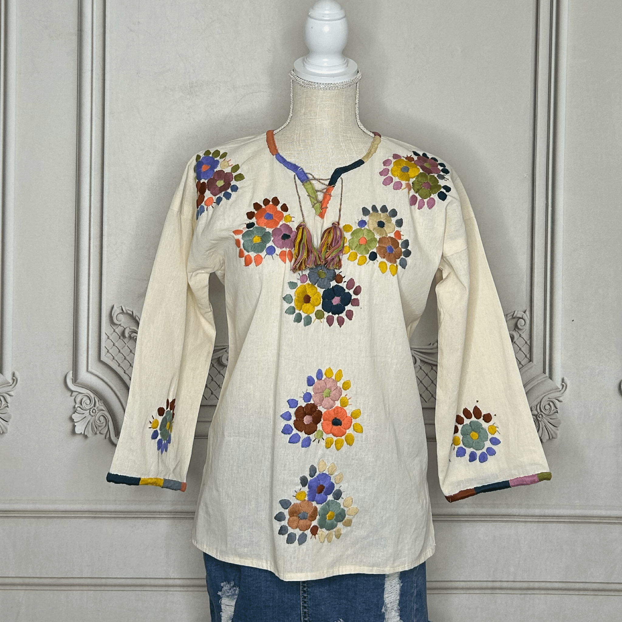 Mexican Embroidered 3/4 Sleeve Blouse - Rosie Mexican Embroidered 3/4 Sleeve Blouse - Rosie