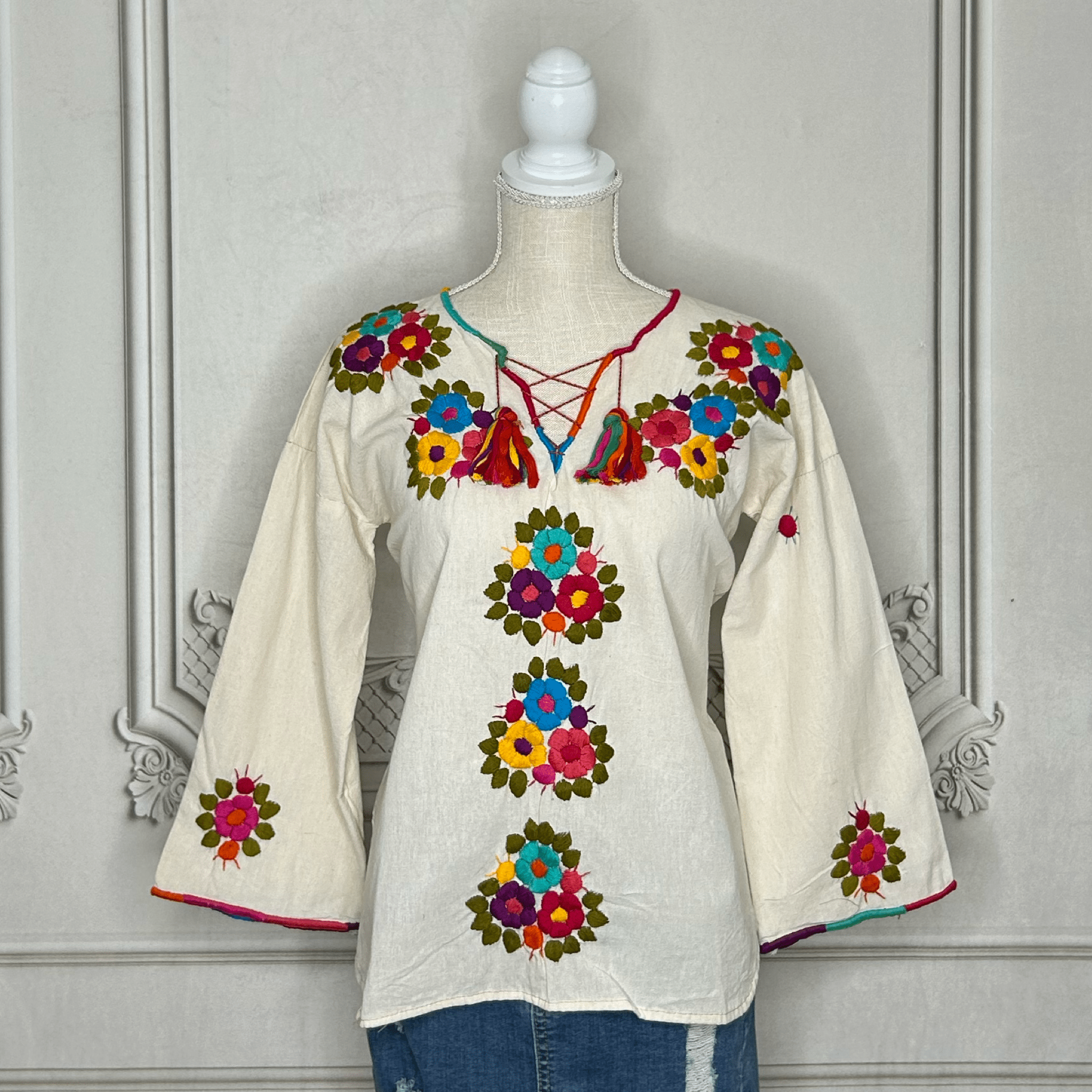 Mexican Embroidered 3/4 Sleeve Blouse - Rosie Mexican Embroidered 3/4 Sleeve Blouse - Rosie