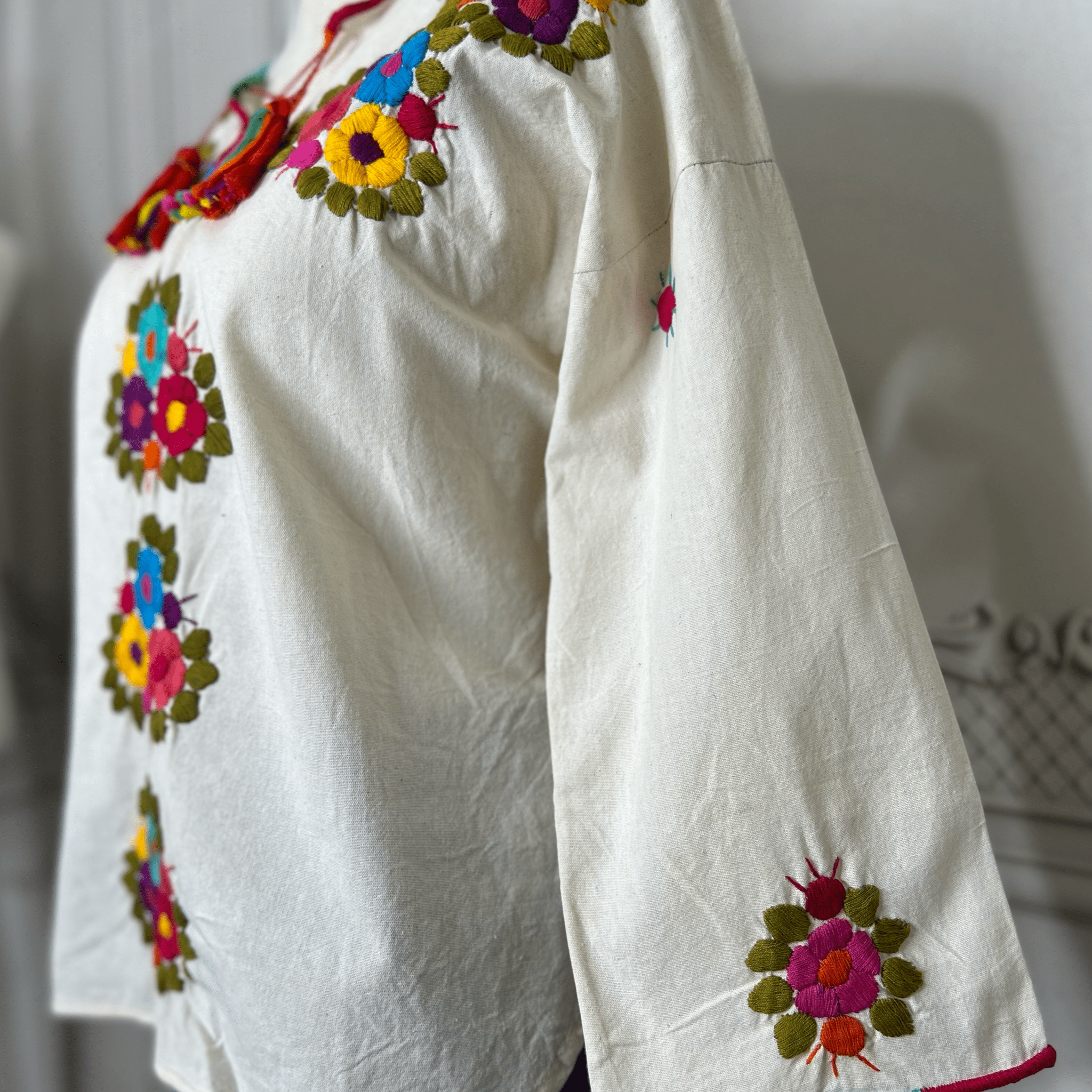 Mexican Embroidered 3/4 Sleeve Blouse - Rosie Mexican Embroidered 3/4 Sleeve Blouse - Rosie