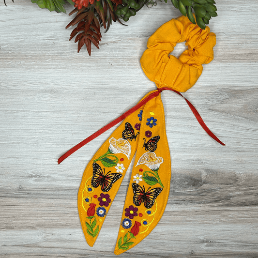 Mexican Embroidered Bow Scrunchie - Butterfly Mexican Embroidered Bow Scrunchie - Butterfly