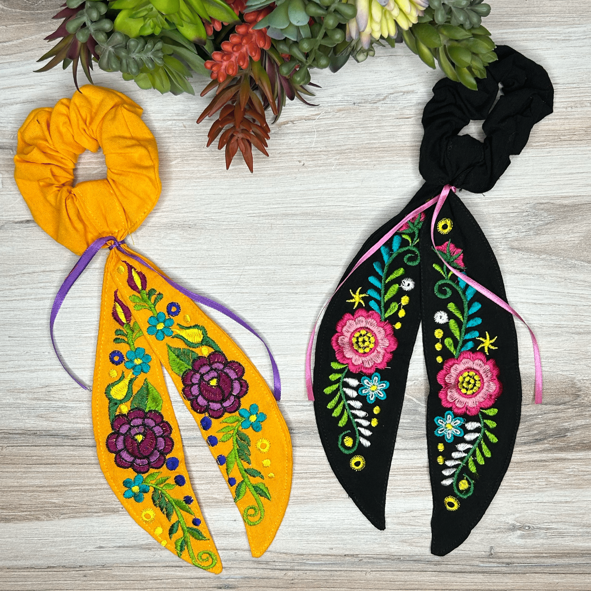 Mexican Embroidered Bow Scrunchie - Daisy Mexican Embroidered Bow Scrunchie - Daisy