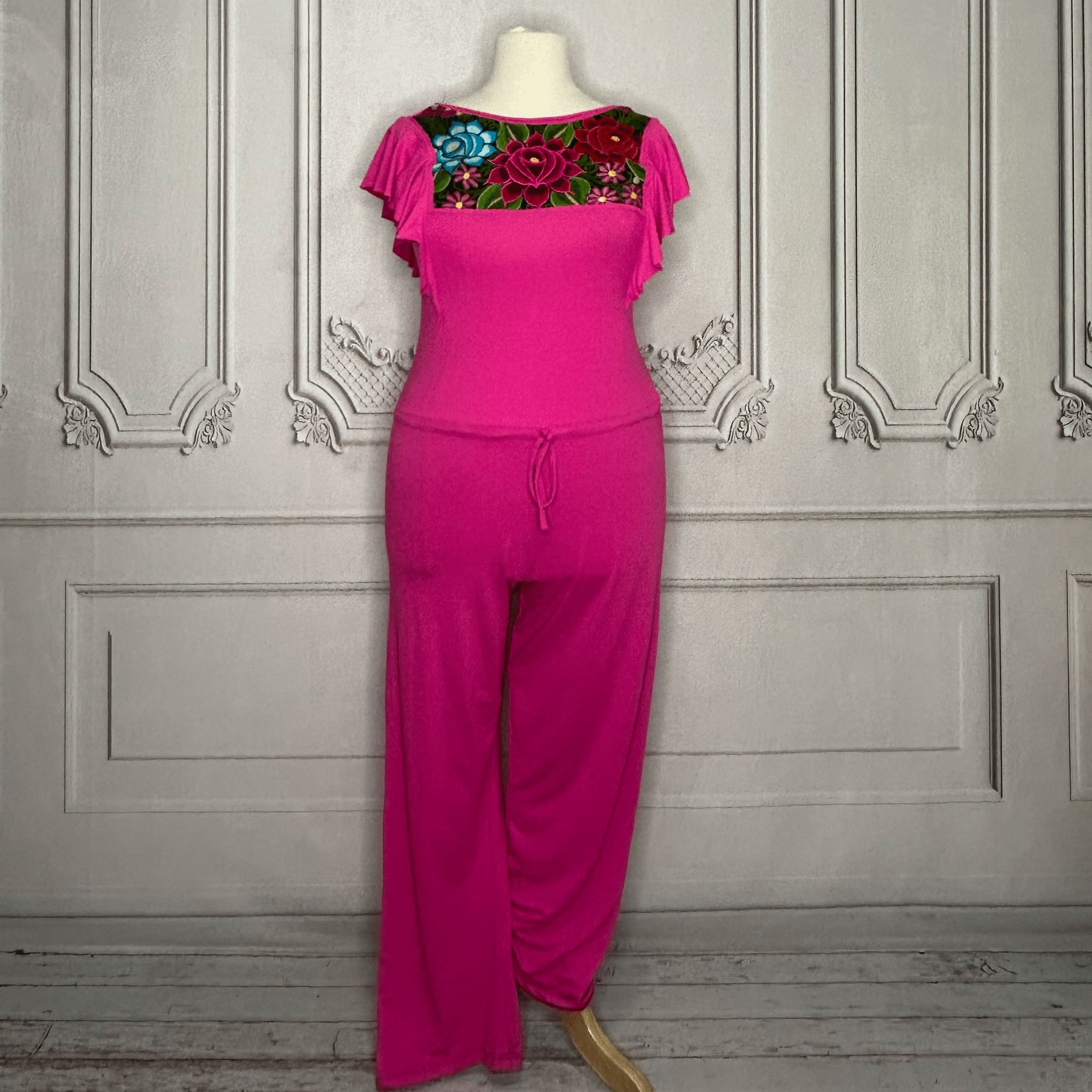 Mexican Embroidered Butterfly Sleeve Jumpsuit Mexican Embroidered Butterfly Sleeve Jumpsuit