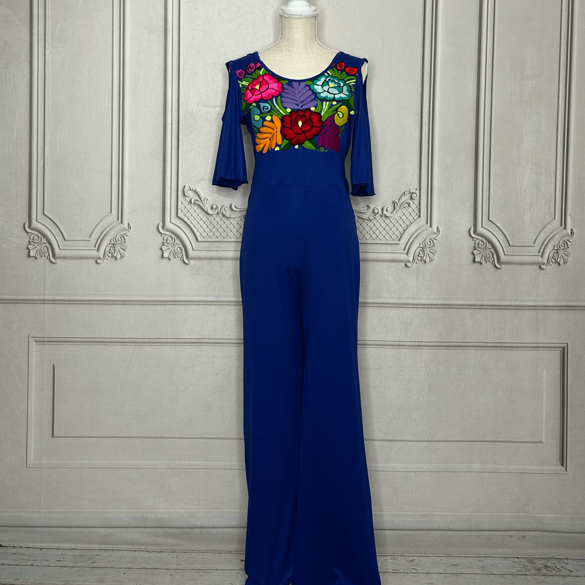 Mexican Embroidered Cold Shoulder Jumpsuit Mexican Embroidered Cold Shoulder Jumpsuit