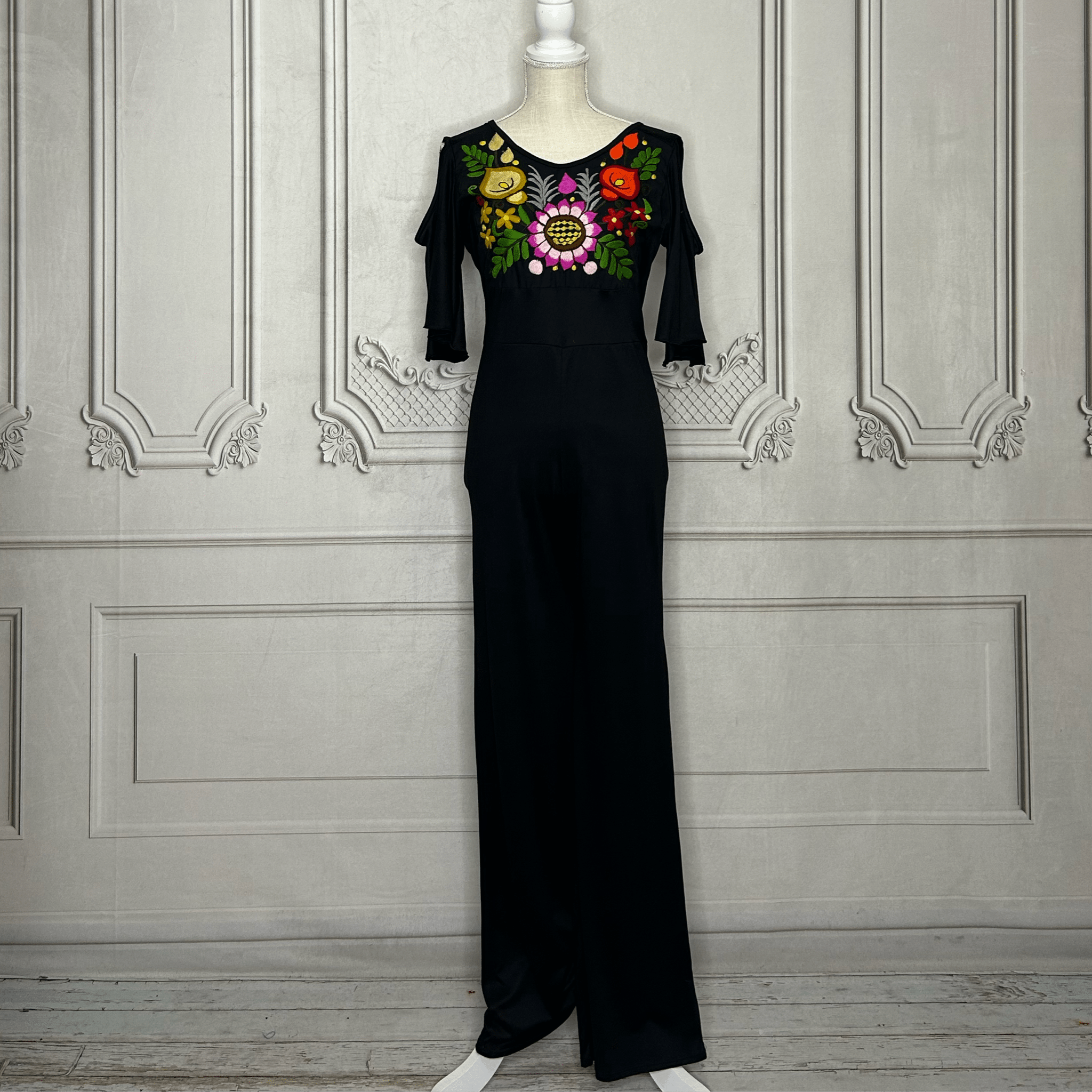 Mexican Embroidered Cold Shoulder Jumpsuit Mexican Embroidered Cold Shoulder Jumpsuit