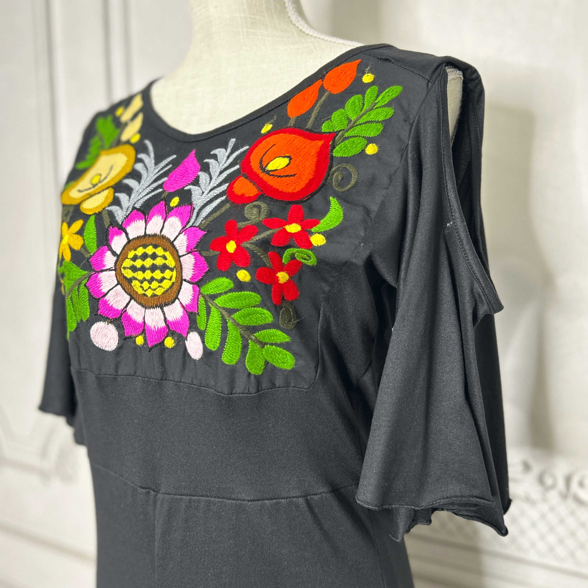 Mexican Embroidered Cold Shoulder Jumpsuit Mexican Embroidered Cold Shoulder Jumpsuit