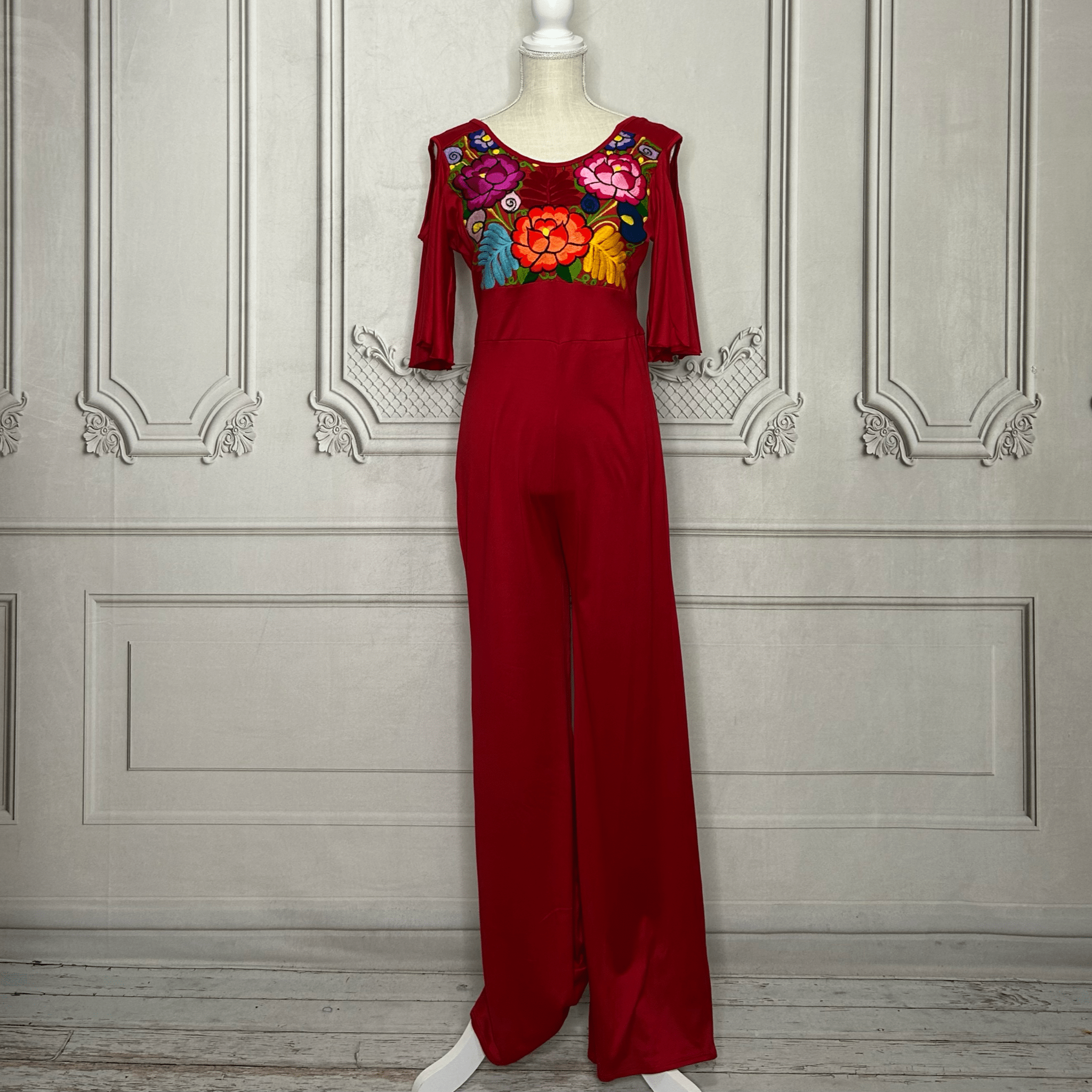Mexican Embroidered Cold Shoulder Jumpsuit Mexican Embroidered Cold Shoulder Jumpsuit