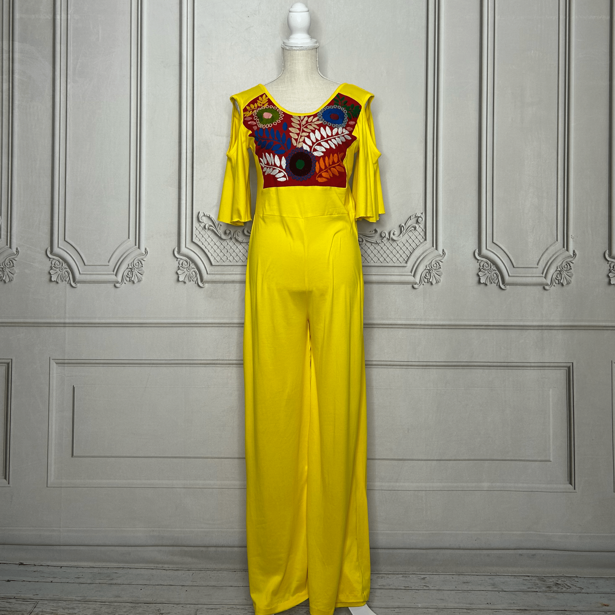 Mexican Embroidered Cold Shoulder Jumpsuit Mexican Embroidered Cold Shoulder Jumpsuit