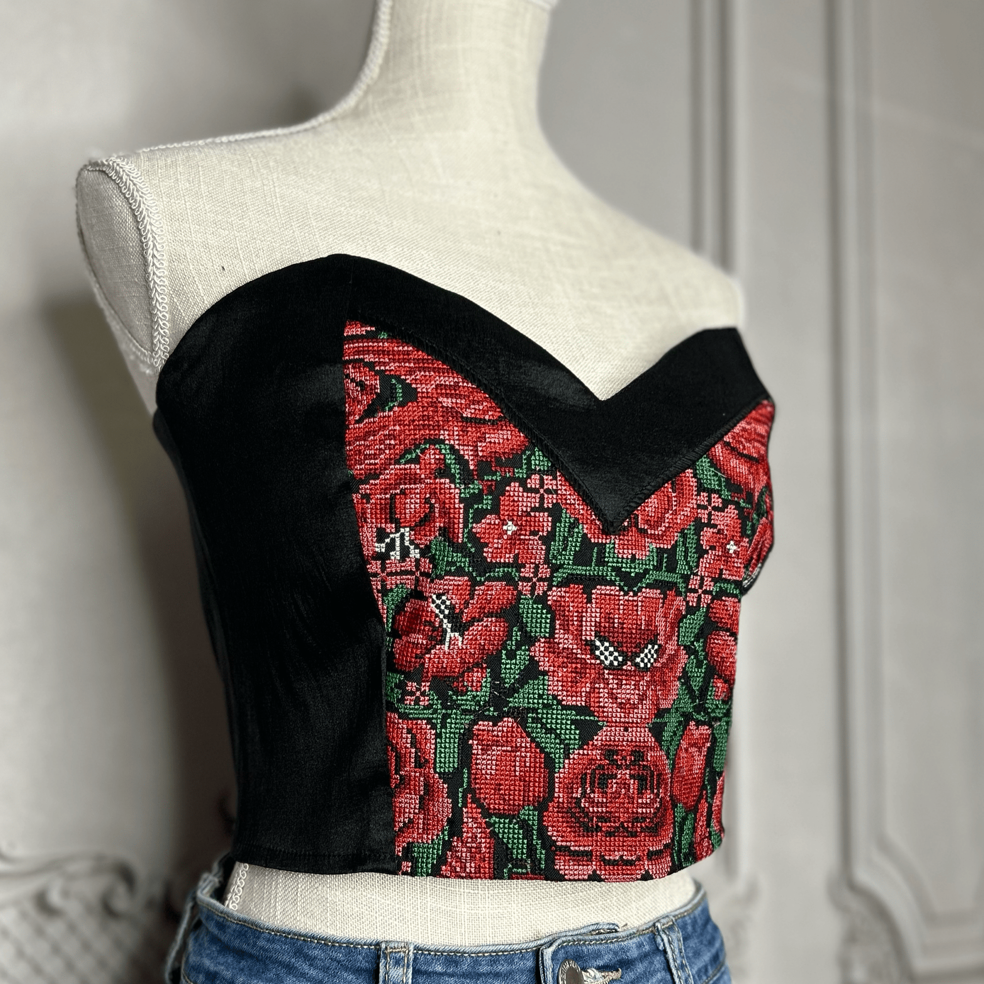 Mexican Embroidered Corset - Cropped Cross Stitch