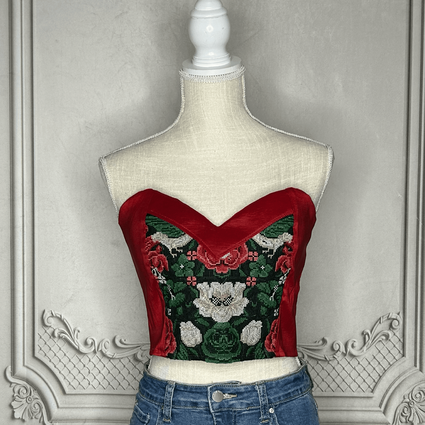 Mexican Embroidered Corset - Cropped Cross Stitch