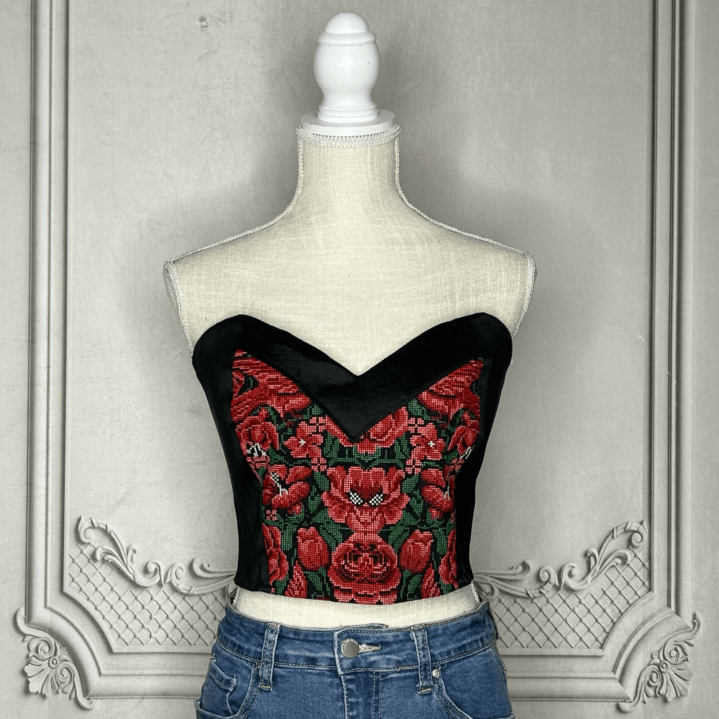 Mexican Embroidered Corset - Cropped Cross Stitch