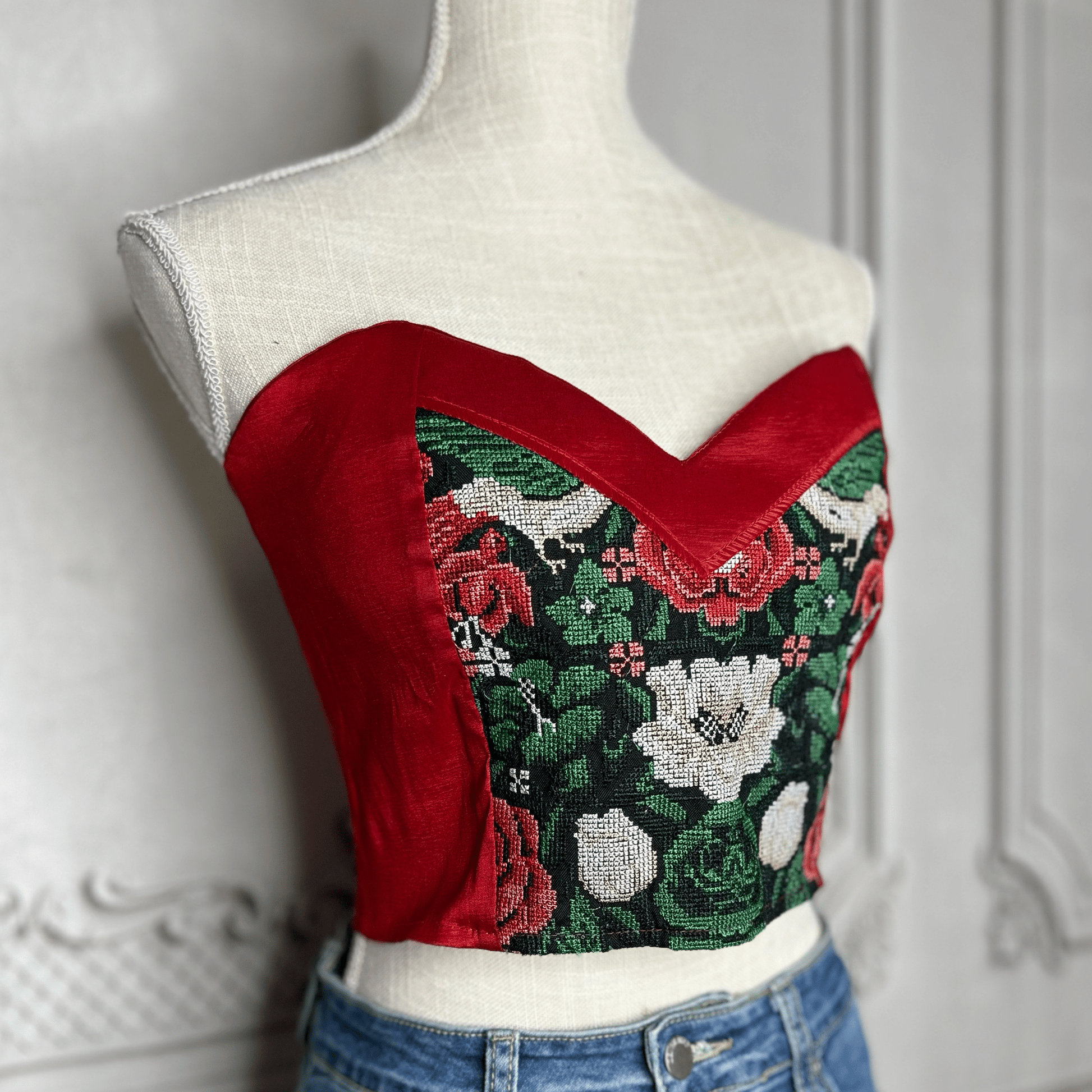 Mexican Embroidered Corset - Cropped Cross Stitch