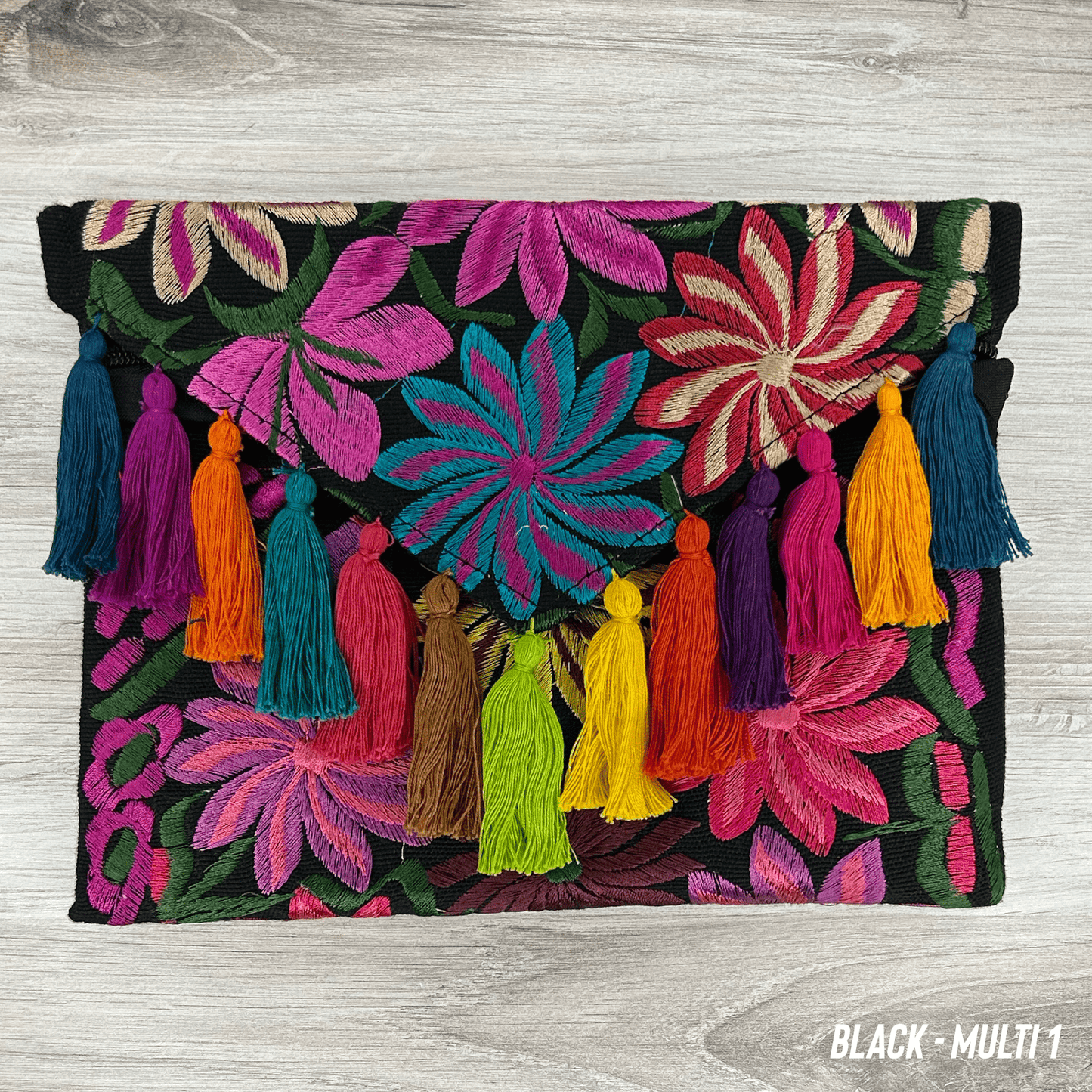 Mexican Embroidered Crossbody Clutch - Multicolor Zinnia