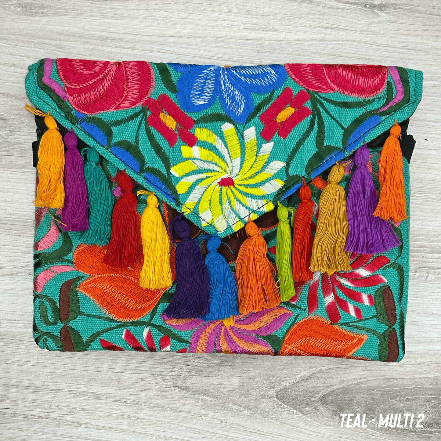 Mexican Embroidered Crossbody Clutch - Multicolor Zinnia