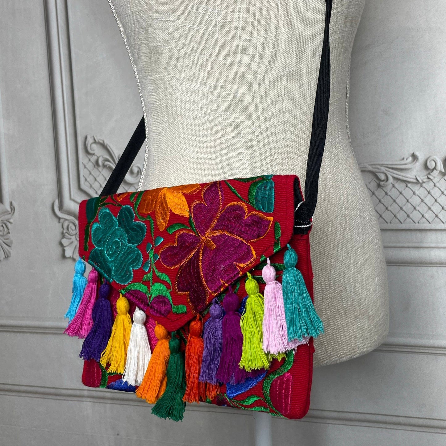 Mexican Embroidered Crossbody Clutch - Zinnia