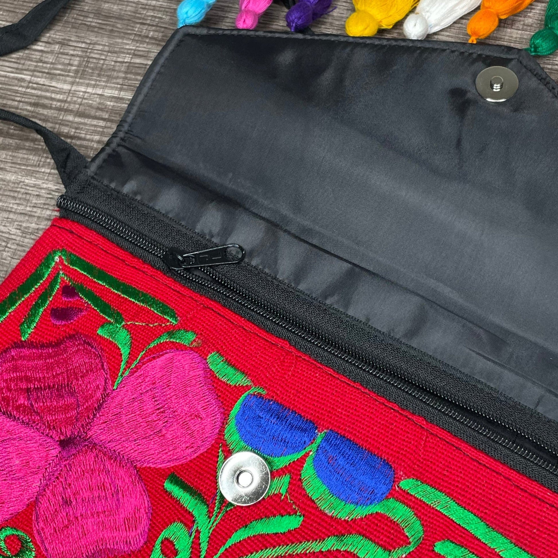 Mexican Embroidered Crossbody Clutch - Zinnia