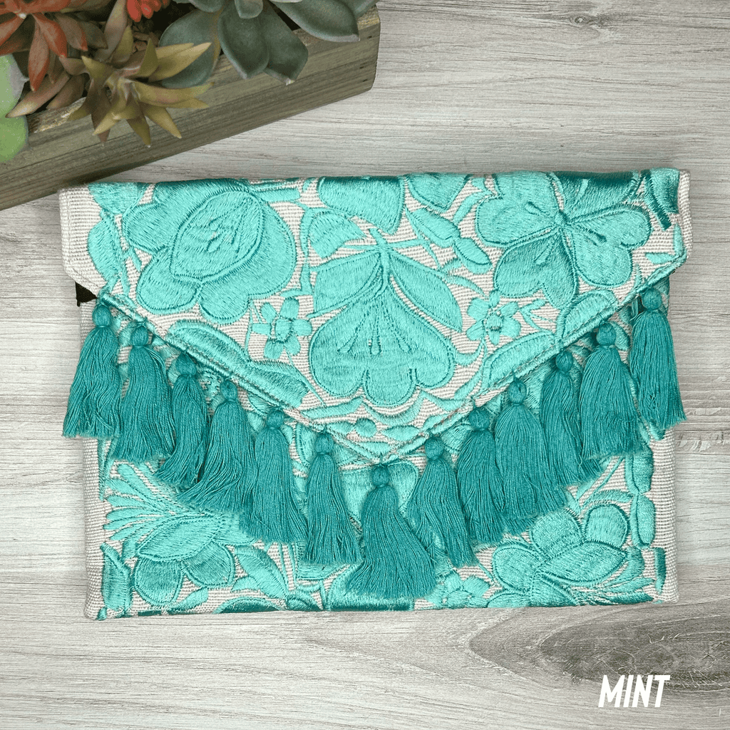 Mexican Embroidered Crossbody Clutch - Zinnia Mexican Embroidered Crossbody Clutch - Zinnia