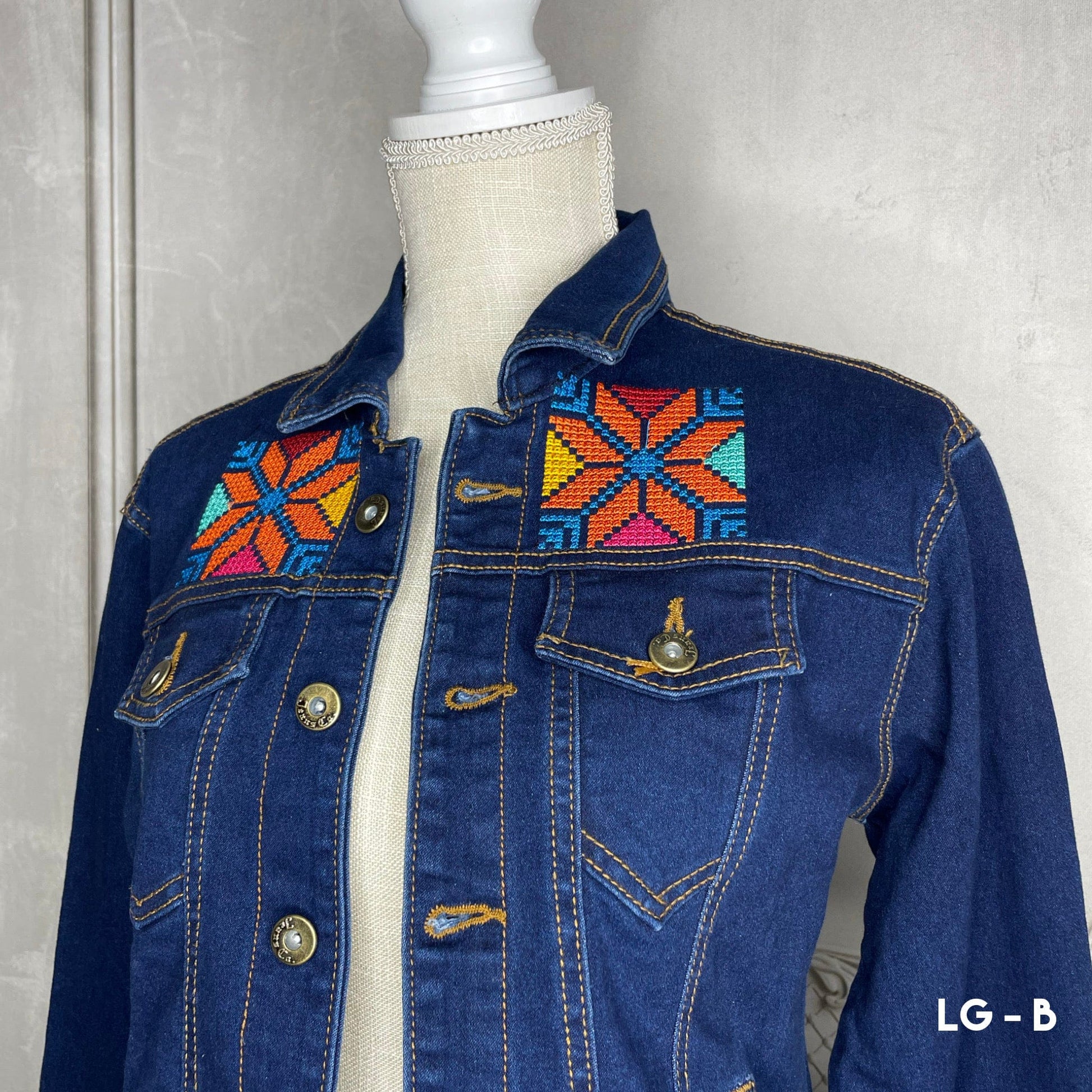 Mexican Embroidered Denim Jacket - Cross Stitch Jazmin