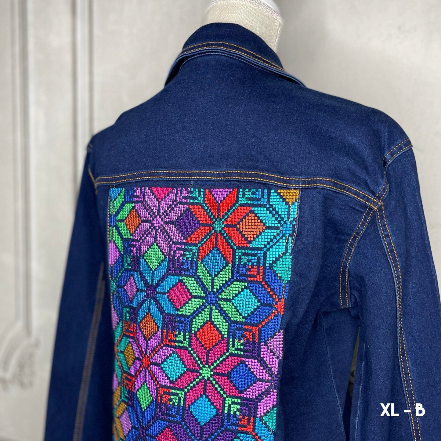 Mexican Embroidered Denim Jacket - Cross Stitch Jazmin