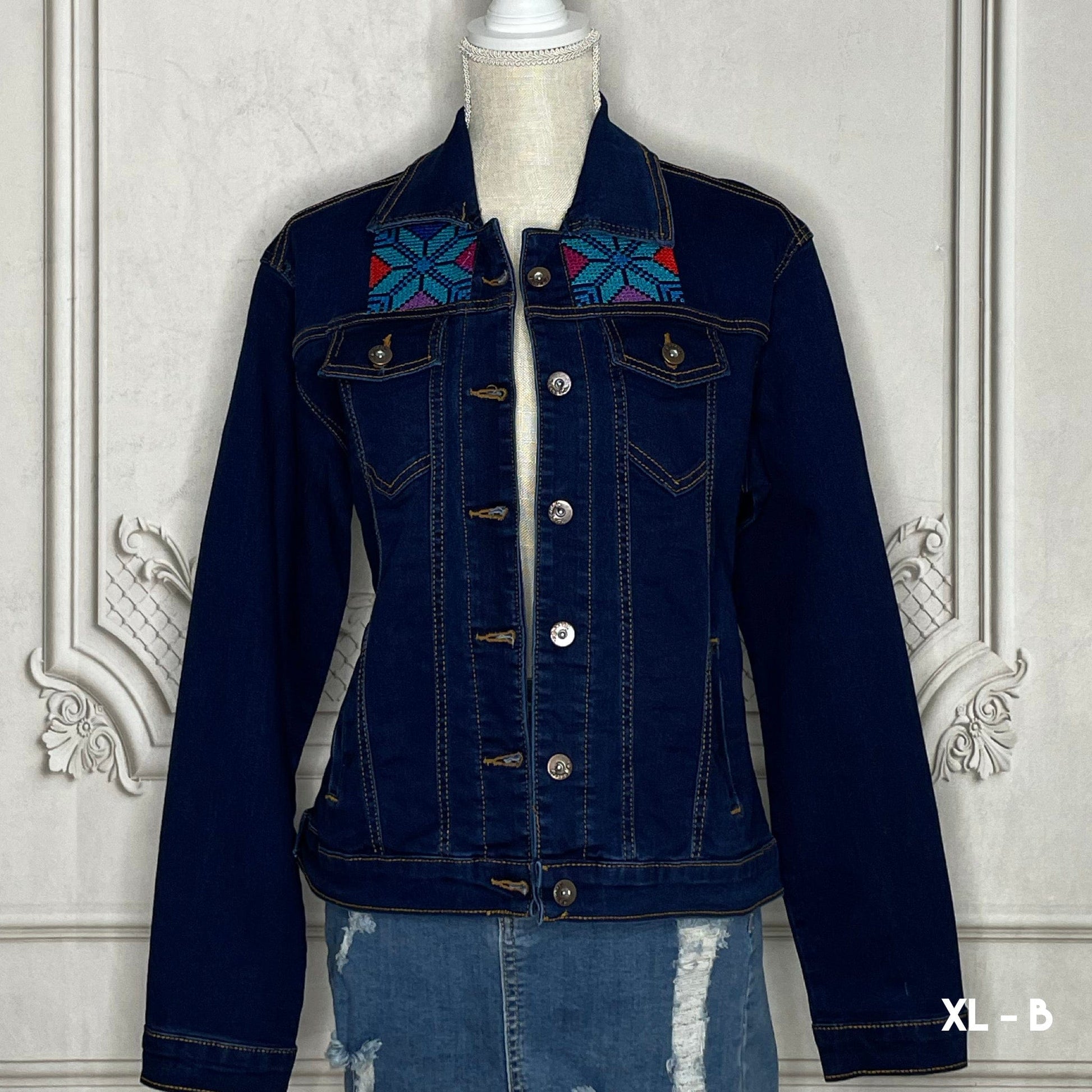 Mexican Embroidered Denim Jacket - Cross Stitch Jazmin