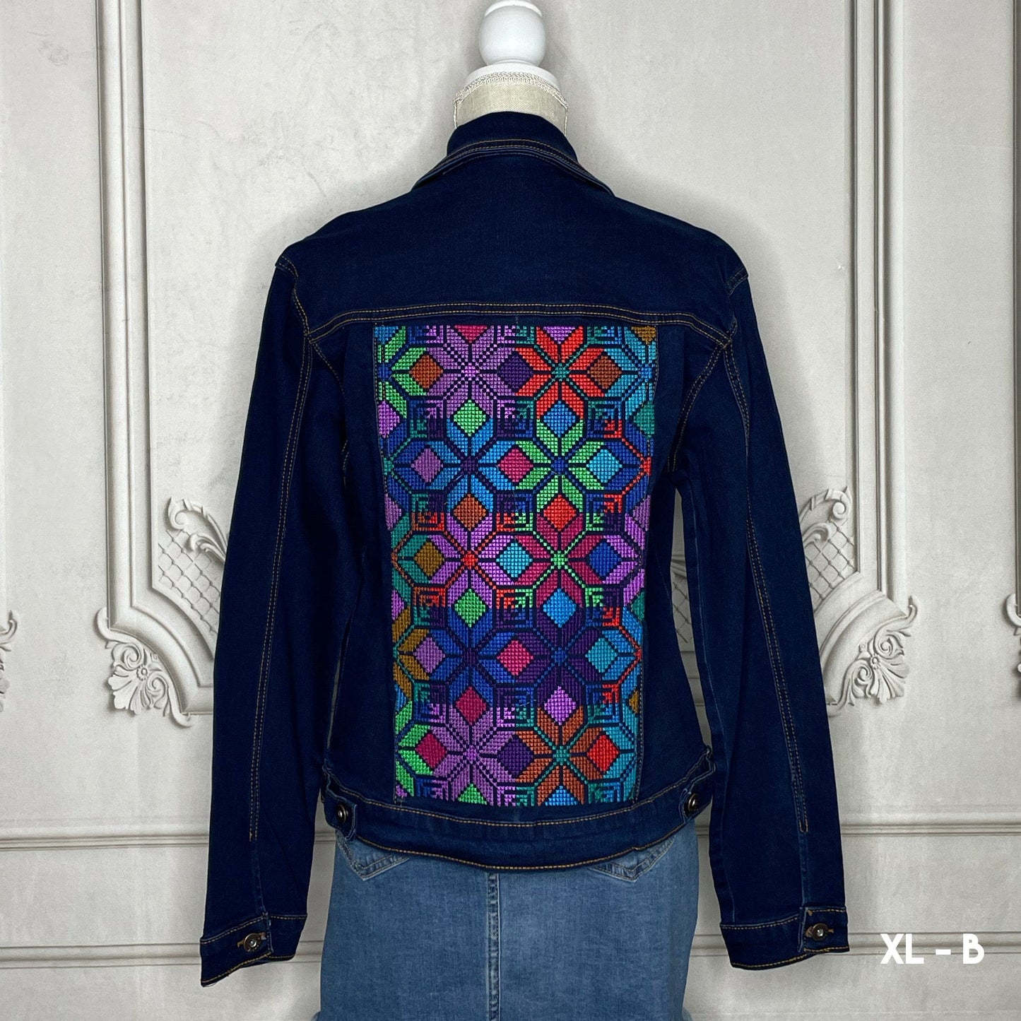 Mexican Embroidered Denim Jacket - Cross Stitch Jazmin