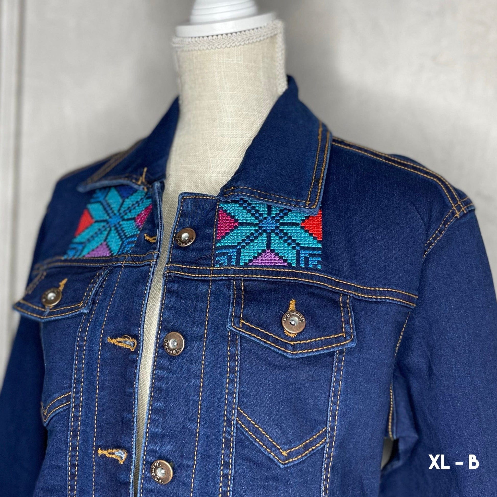 Mexican Embroidered Denim Jacket - Cross Stitch Jazmin