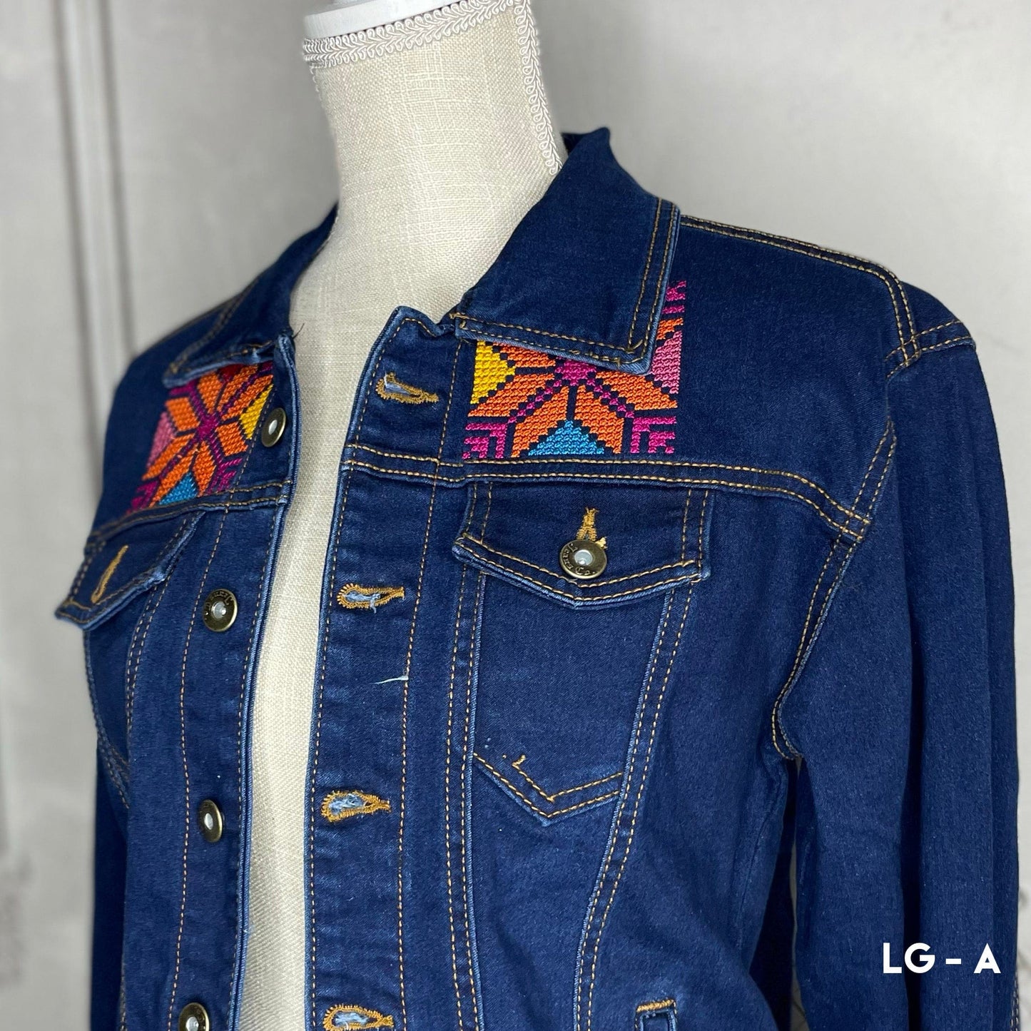 Mexican Embroidered Denim Jacket - Cross Stitch Jazmin