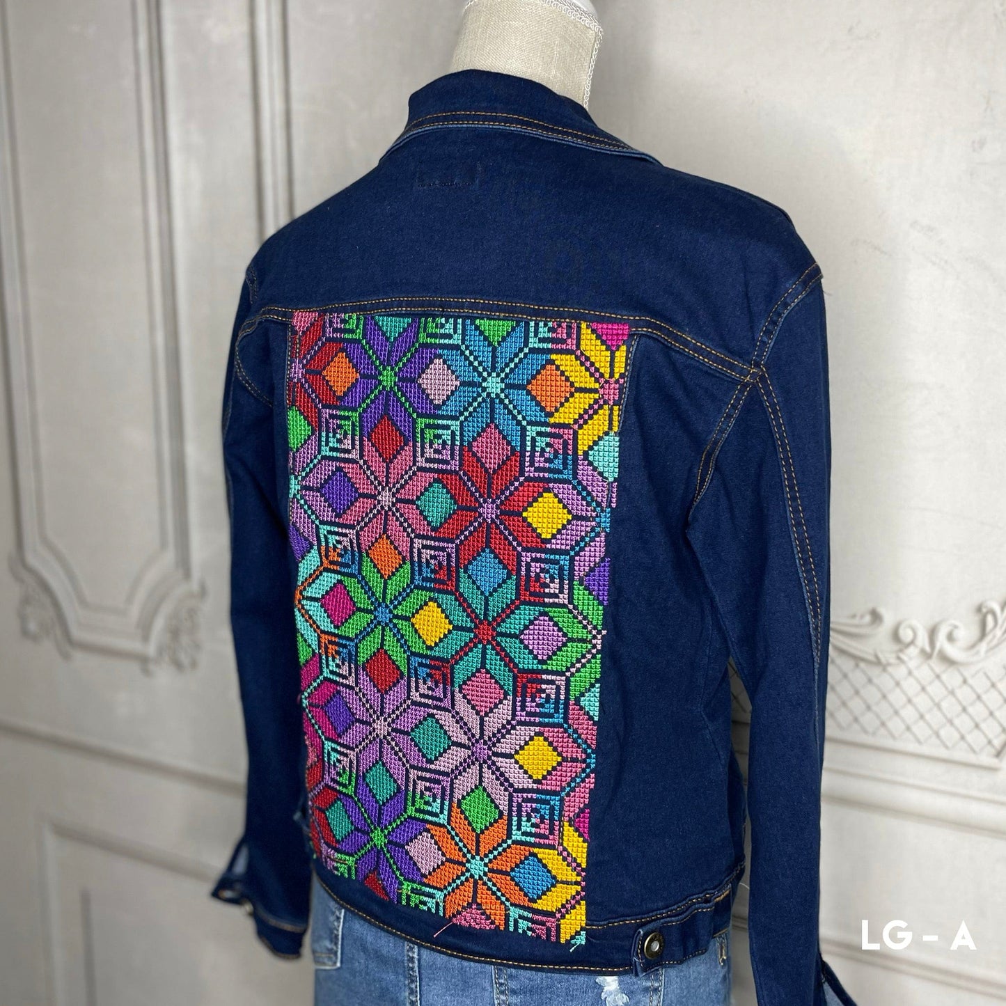 Mexican Embroidered Denim Jacket - Cross Stitch Jazmin