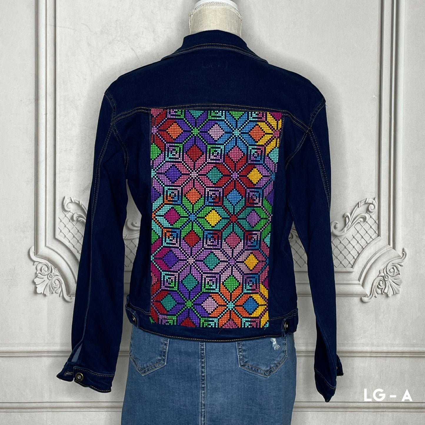 Mexican Embroidered Denim Jacket - Cross Stitch Jazmin