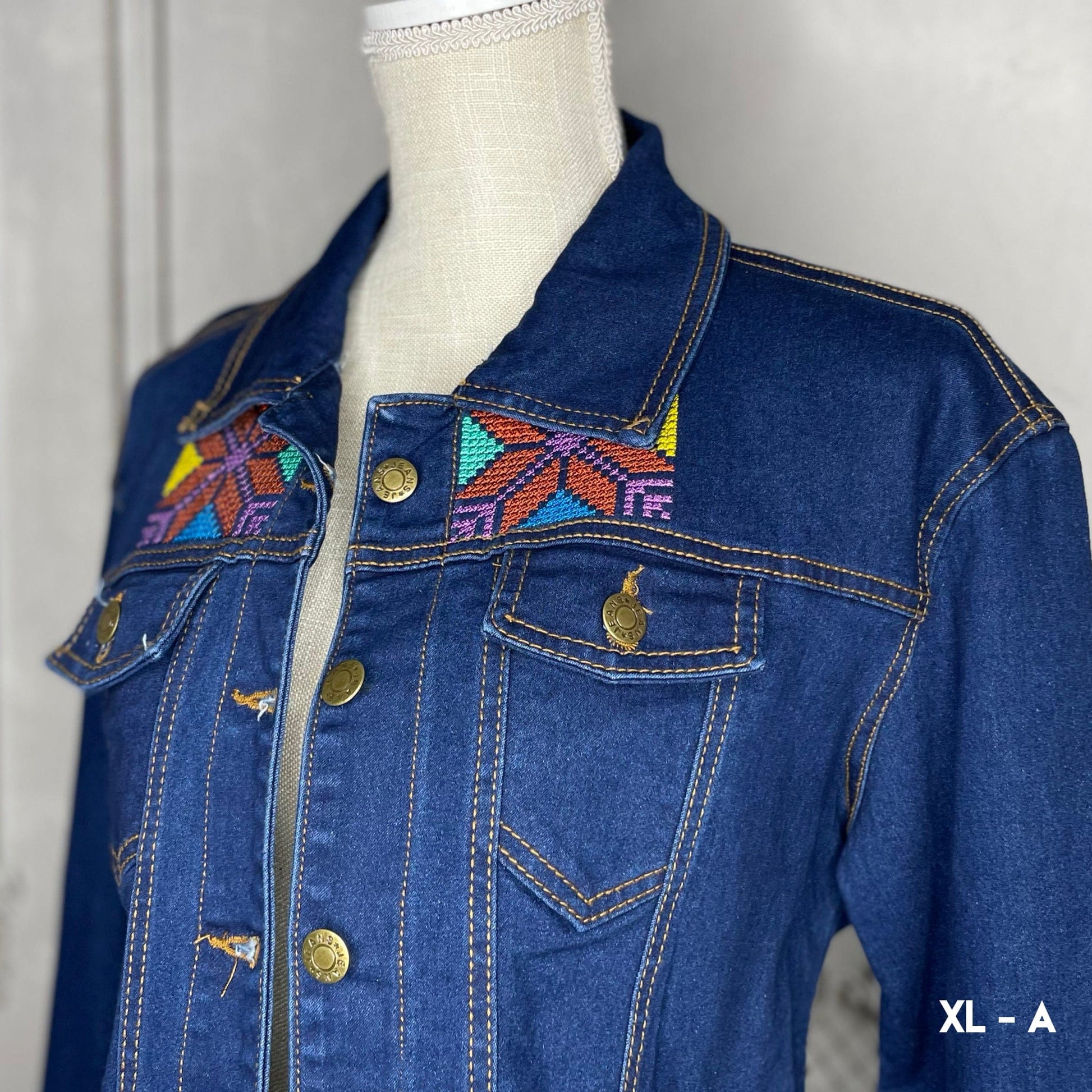 Mexican Embroidered Denim Jacket - Cross Stitch Jazmin